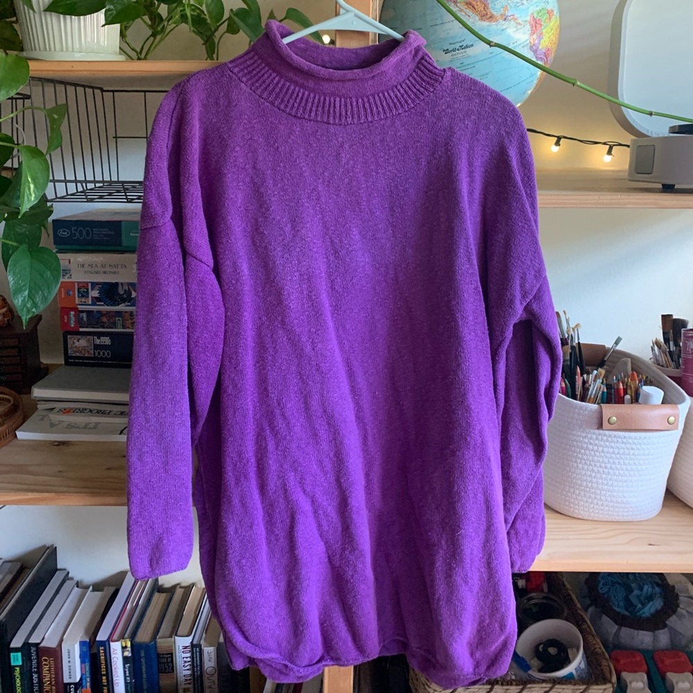 Vintage, Purple, Turtle neck, Sweater dress
